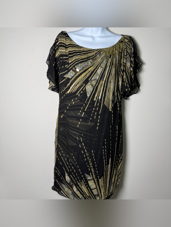 Diane Von Furstenberg Dresses & Skirts - Diane von Furstenberg Silk Embellished Flutter Sleeve Dress Black Gold Art Deco